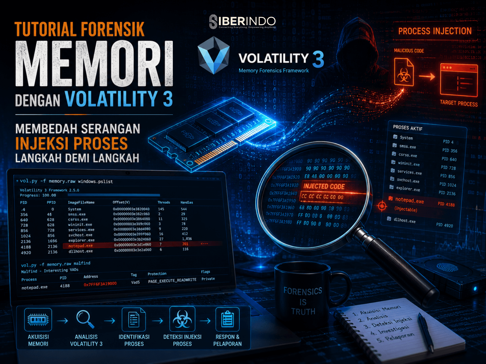 Tutorial Forensik Memori dengan Volatility 3: Membedah Serangan Injeksi Proses Langkah demi Langkah